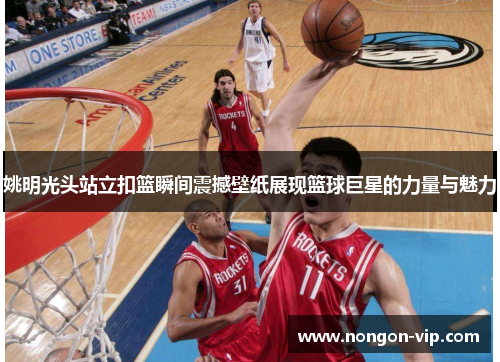 姚明光头站立扣篮瞬间震撼壁纸展现篮球巨星的力量与魅力